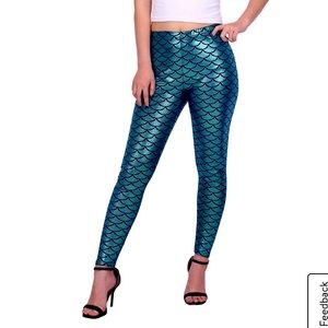 Mermaid Metallic Turquoise Green Fish Scale Leggings Size Medium
